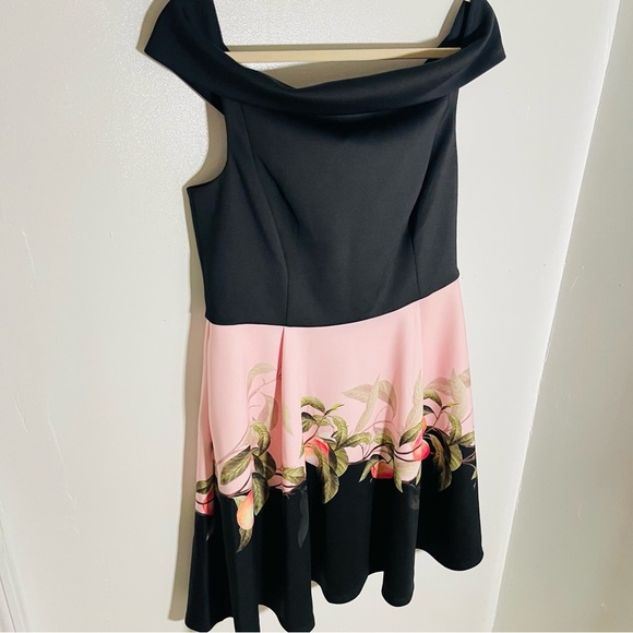NWT Ted Baker London Peach Blossom Off-Shoulder Dress Black Floral Size 10 - Picture 5 of 12